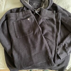 Figs Scrubs Heather Navy Off Shift Sweatshirt + Jogger Set